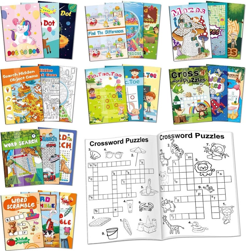 Kalysky 24 Mini Activity Books for Kids Party Favors Ages 4-8 8-12,Fun and Challenges Include Mazes, Dot to Dot,Word Search, Word Scramble and More for Goodie Bag Stuffer Classroom Activity - Image 1